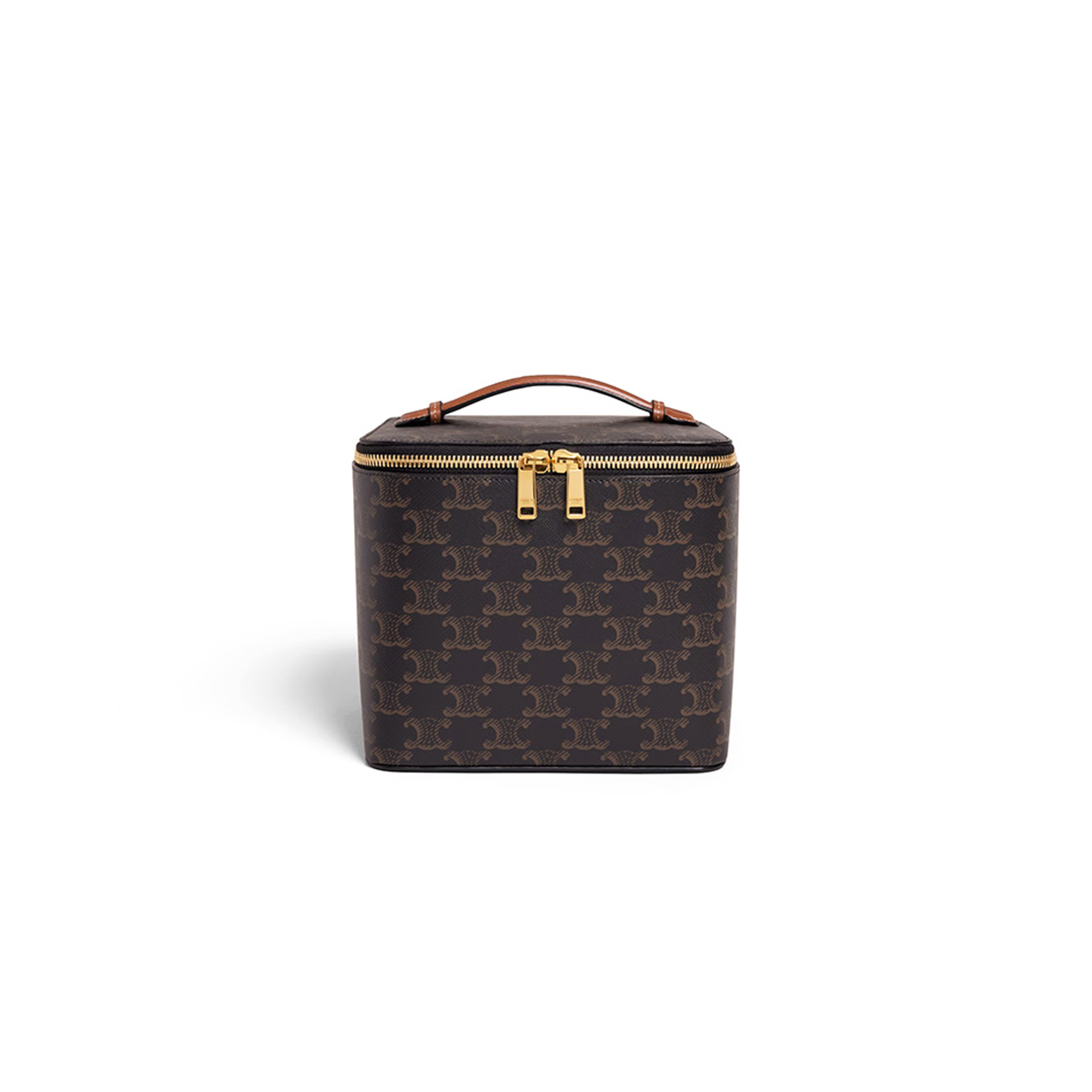 CELINE SQUARE VANITY CASE IN TRIOMPHE CANVAS AND CALFSKIN 4M0942CZJ.04LU (18*14.5*15cm)